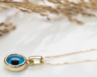 Real Gold Necklace, Evil Eye Necklace, Necklace For Women, Pendant necklace, Protection Necklace, Dainty Gold Necklace, Solid Gold Necklace