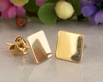 Square Earrings, 14K Yellow Gold Stud Earrings, Geometric Square Studs, Square Earrings, Tiny Studs, Jewelry For Women, Handmade Jewelry