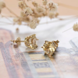 Citrine Earrings, Solid Gold Earrings, Dainty Earrings Women, Round Studs, Small Studs, Post Earring, Yellow Studs, Citrine Earring 14k Gold