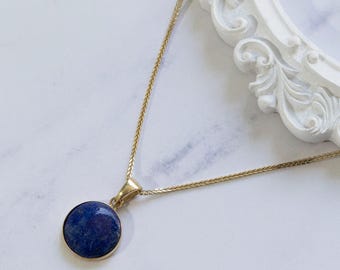 Lapis Lazuli Necklace, Lapis Pendant Necklace, 14K Gold Pendant Necklace, Solid Gold Necklace For Women, Real Gold Necklace, Fine Jewelry