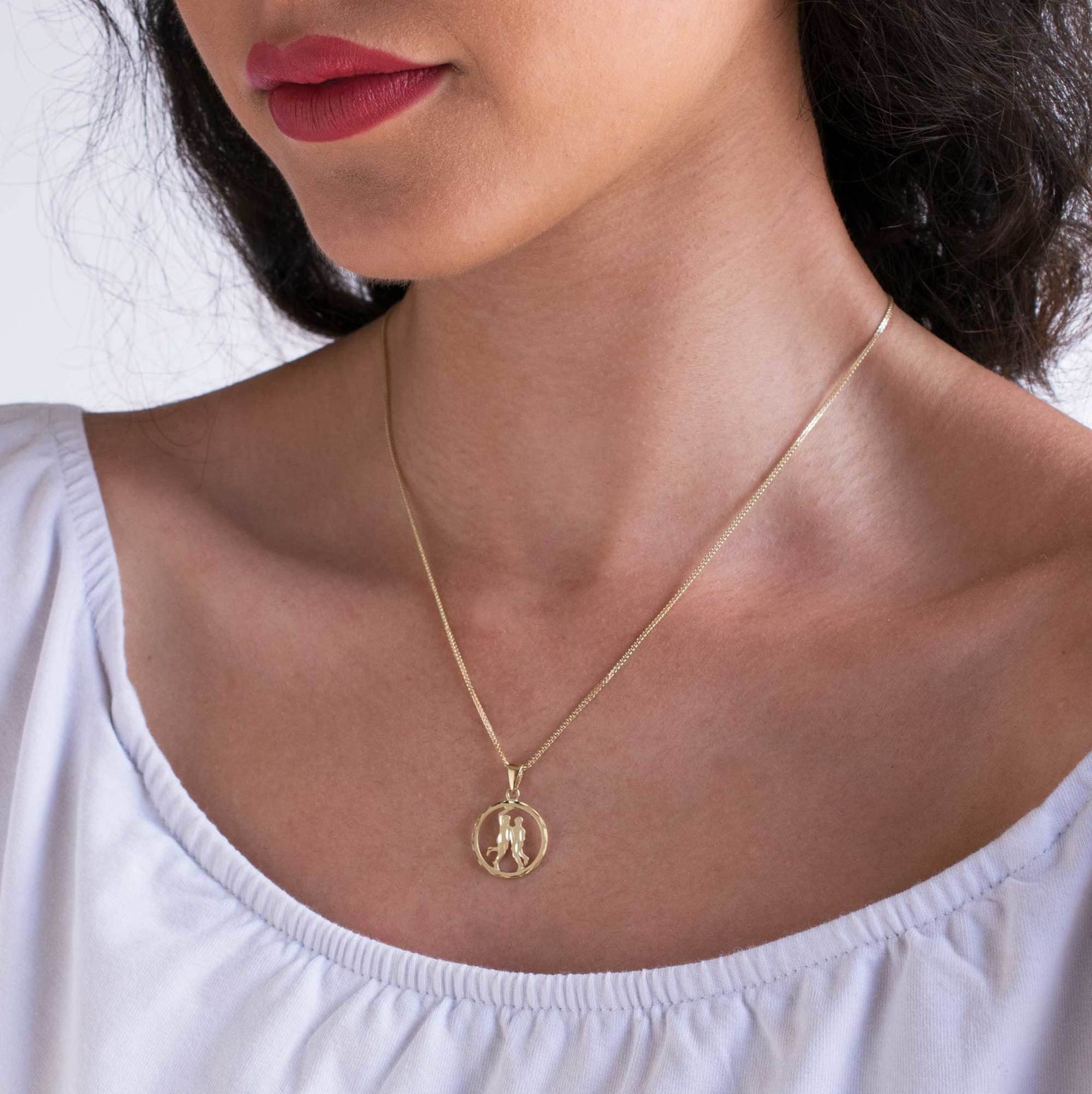 Gemini Necklace Gold 14K Gold Pendant Necklace Gemini | Etsy