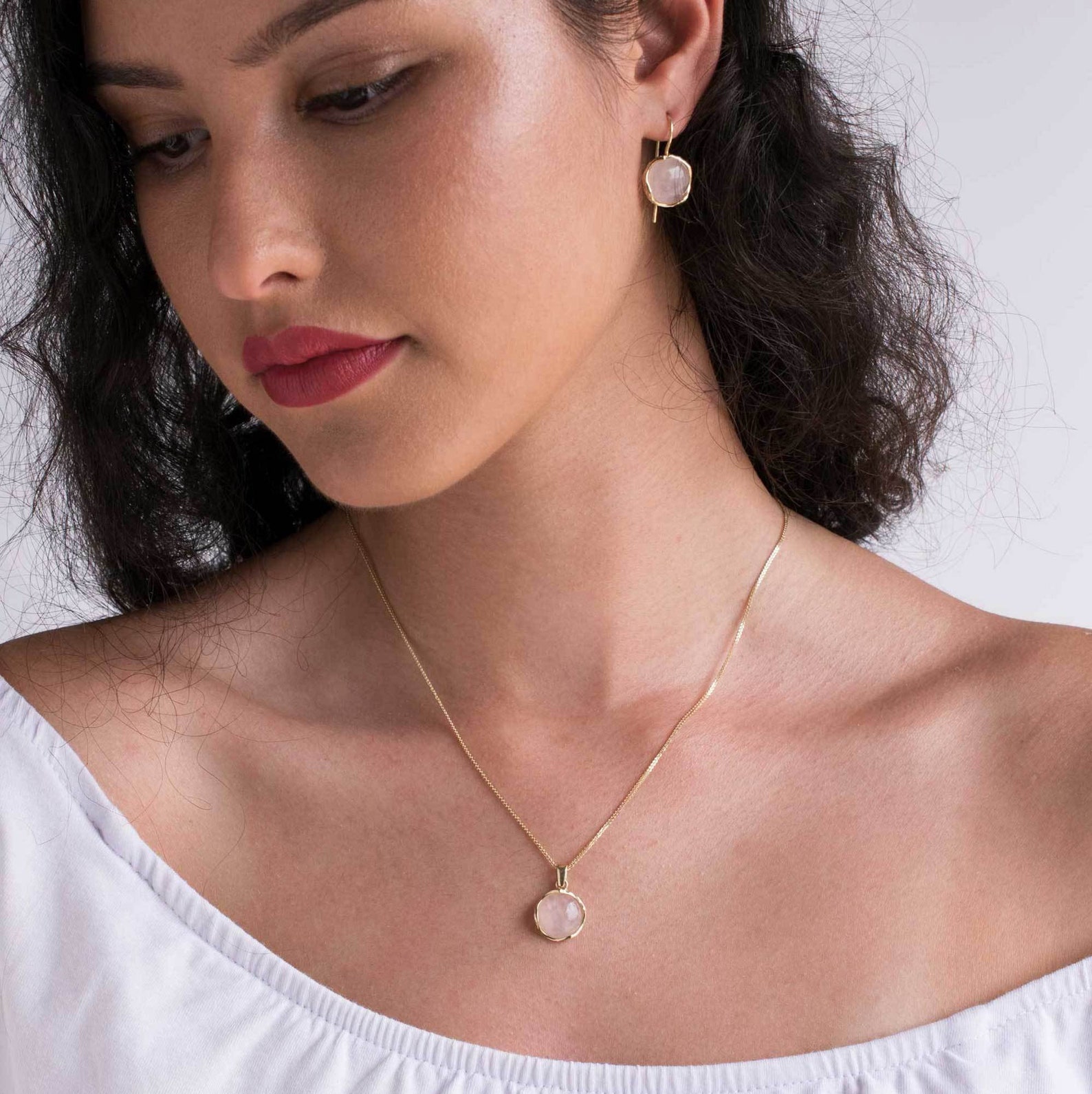 14k Gold Rose Quartz Necklace Rose Quartz Necklace Etsy