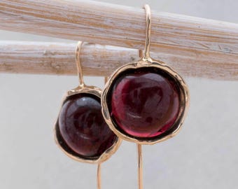 Garnet Earrings, 14K Solid Rose Gold Earrings, Drop Earrings, Gold Earrings, Rose Gold Drop Earrings, Birthstone Jewelry, Anniversary Gift