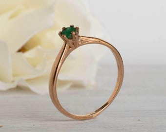 14K Rose Gold Green Emerald Solitaire Ring - Promise Ring - Engagement Ring - Handmade Jewelry-3mm Emerald - Birthsone Jewelry-Gift For Her