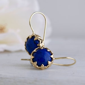 14k Navy Blue Lapis Vintage Ohrringe, Lapis Lazuli Schmuck, Natürliche Edelstein Ohrringe, Vintage Style Ohrringe, Ohrringe für Frauen