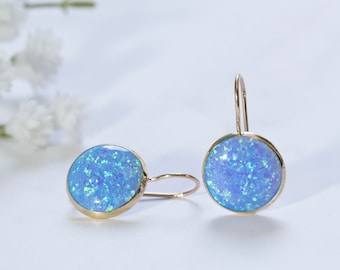 Opal Drop Earrings, 14K Gold Earrings, Solid Gold Earrings, Gemstone Earrings, Birthstones Earrings, Opal Gold Earrings, Real Gold Jewelry