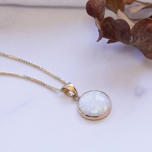 White Opal Necklace, 14K Gold Necklace, Opal Charm, Dainty Necklace, Gemstone Necklace, Bridal Jewelry, Wedding Jewelry, October Brithstone