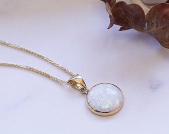 White Opal Necklace, 14K Gold Necklace, Opal Charm, Dainty Necklace, Gemstone Necklace, Bridal Jewelry, Wedding Jewelry, October Brithstone