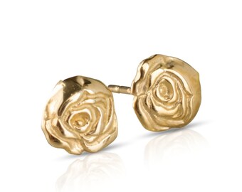 Rose Flower Earrings, 14K Yellow Gold Stud Earrings, Rose Studs, Flower Studs, Jewelry For Women, Gift For Her, Handmade Jewelry, Minimalist