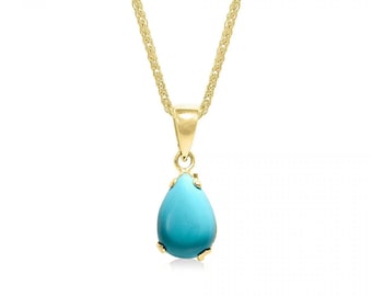 14K Solid Yellow Gold Teardrop Turquoise  Pendant, Fine Dainty Jewelry, Gift For women, Gemstone Handmade Jewelry