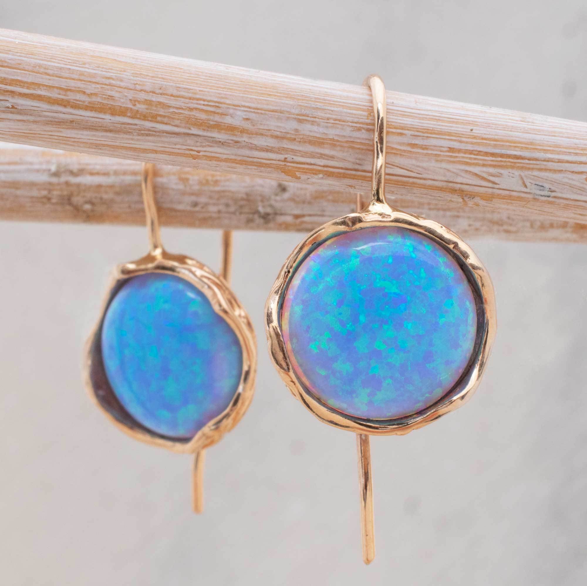 Blue Opal Earrings Opal Jewelry 14k Gold Earrings Gemstone | Etsy