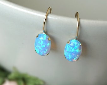 Opal Earrings, 14K Gold Earrings,Dangle Earrings, Solid Gold Earrings, Gemstone Jewelry, Opal Jewelry , Gift for Her, Tiny Earrings,Handmade