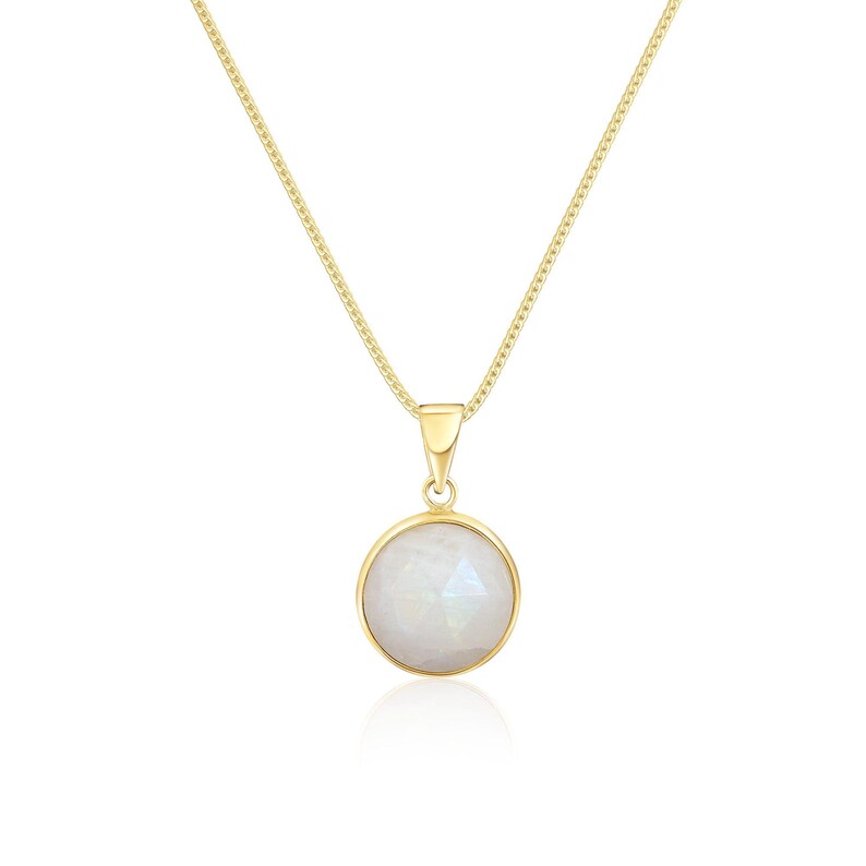 14K Solid Gold Moonstone Pendant Necklace, Round Natural Gemstone Fine Jewelry afbeelding 7