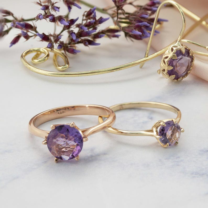 Amethyst Engagement Ring, Vintage Style Ring, Rose Gold Ring, Solitaire Ring, Real Gold Jewelry, Solid Gold Ring, 14k Gold Ring, Purple Ring afbeelding 6