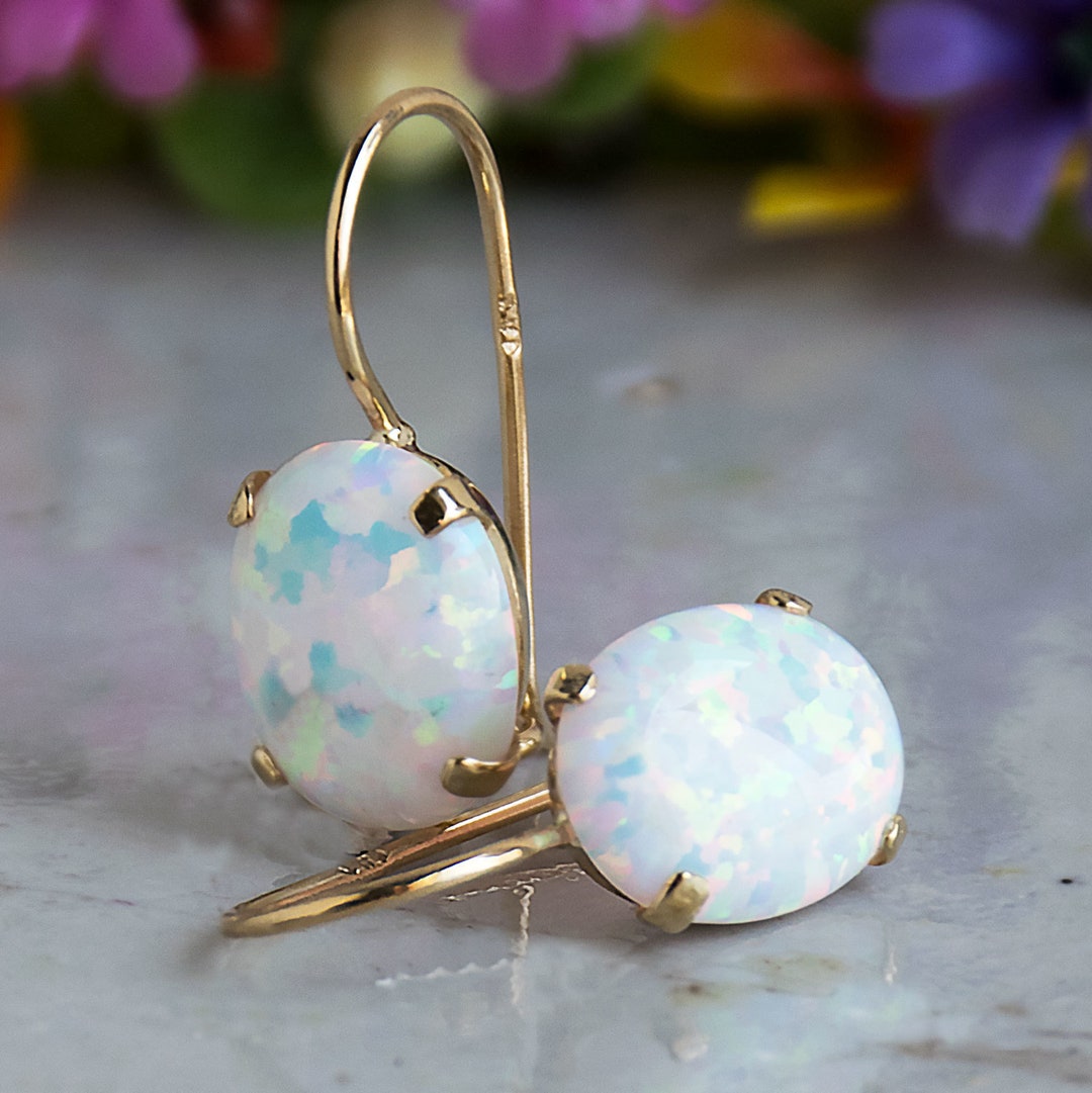 14K Gold Earrings Opal Earrings Opal Jewelry October - Etsy
