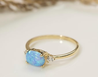Blue Opal Ring, Fine Jewelry, Gold Rings Women, Multi Stone Ring, Gold Gemstone Ring, Solid Gold Ring, Blue Opal Engagement Ring, 14K Ring