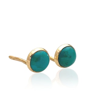 14K Solid Yellow Gold Turquoise Stud Earrings, 4 Mm Round Turquouse Dainty Earrings, Tiny Studs, December Birthstone, Promise Jewelry image 8