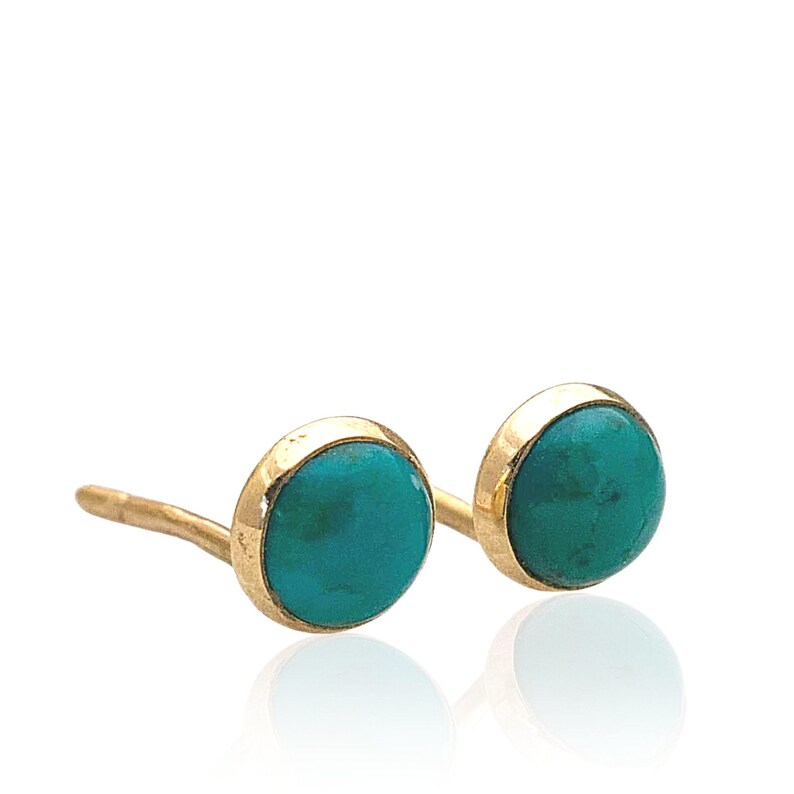 14K Solid Yellow Gold Turquoise Stud Earrings, 4 Mm Round Turquouse Dainty Earrings, Tiny Studs, December Birthstone, Promise Jewelry image 8