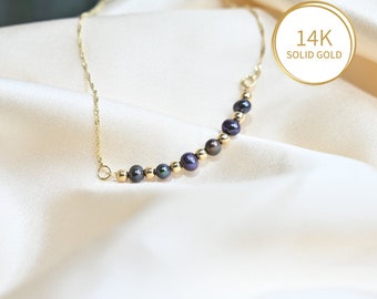 Black Pearls Necklace, Freshwater Pearls Necklace, 14K Gold Pearls Necklace, Layered Pearl Necklace, Black Pearl Jewelry, Fine Jewelry, 14K