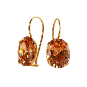 14K Gold Oval Gemstone Earrings Solid Gold Dangle Drop - Etsy