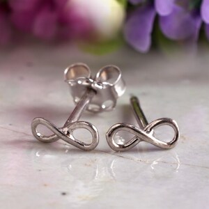 Petite Earrings, Gold Tiny Studs, Gold Studs, 14K White Gold Earrings, Minimalist Earrings, Fine Earrings, Infinity Earrings, Small Earrings