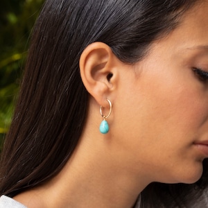 Hoop Earrings With Stones, 14K Gold Earrings Dangle, Turquoise Earrings Gold, Turquoise Jewelry, Huggie Earrings Gold, Gemstone Earrings