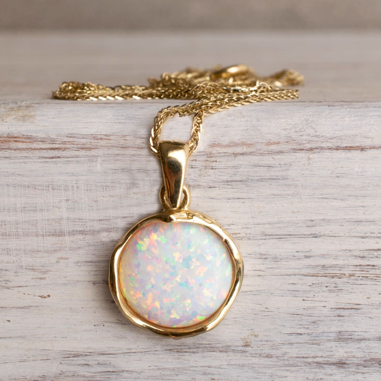 14K Gold White Opal Necklace – 14K Solid Yellow Gold Dainty Necklace with  October Birthstone Pendant, 12mm Large Size Opal Gemstone – Handmade – Yaxa  Store