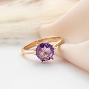 Amethyst Engagement Ring, Vintage Style Ring, Rose Gold Ring, Solitaire Ring, Real Gold Jewelry, Solid Gold Ring, 14k Gold Ring, Purple Ring afbeelding 4