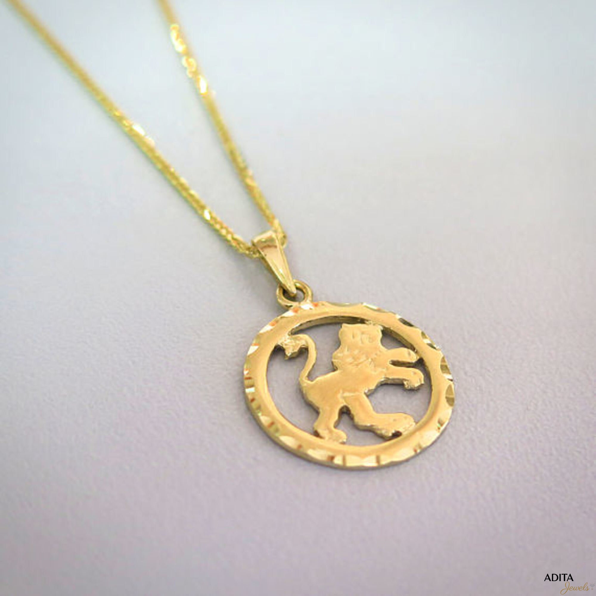14K Solid Yellow Gold Leo Pendant Horoscope Necklace Zodiac | Etsy