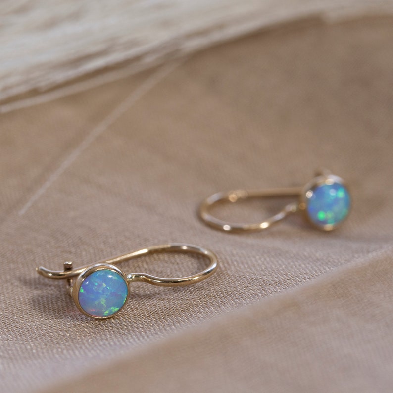 Opal Earrings Gold, Dangle Earrings, Gemstone Earrings, Gold Drop Earrings, Drop Opal Earrings, October Birthstone, Real Gold Jewelry, 14K image 8