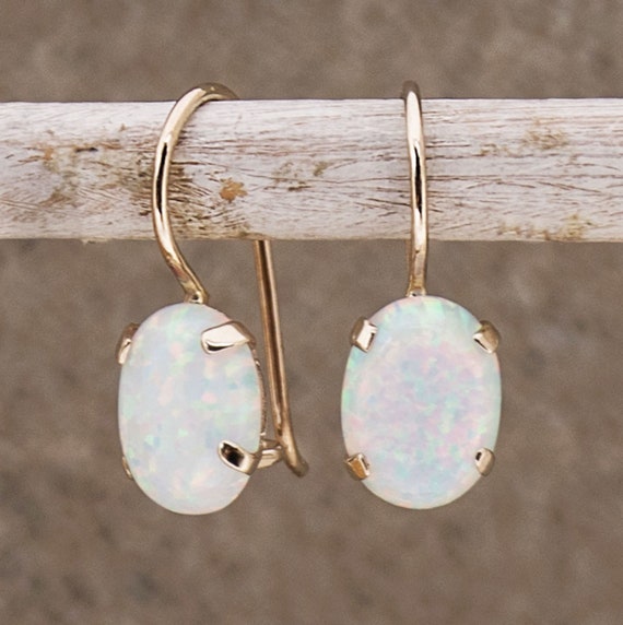 14K Opal Earrings Opal Drop Earrings 14K Gold Earrings - Etsy