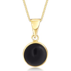 14K Gold Onyx Pendant – Handmade Black Gemstone Necklace, Gift for Her