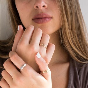 Gold Feather Ring, Dainty Gold Ring, Boho Wedding Band, Gold Thumb Ring, Leaf Ring, Solid Gold Ring, Knuckle Ring, 14k Real Gold, Stacked image 10