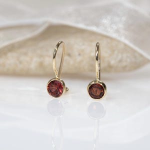 14K Yellow Gold Garnet Earrings - Garnet Gold Earrings - Gemstone Drop Earrings - January Birthstone - 14K Yellow Gold Earrings - Natural