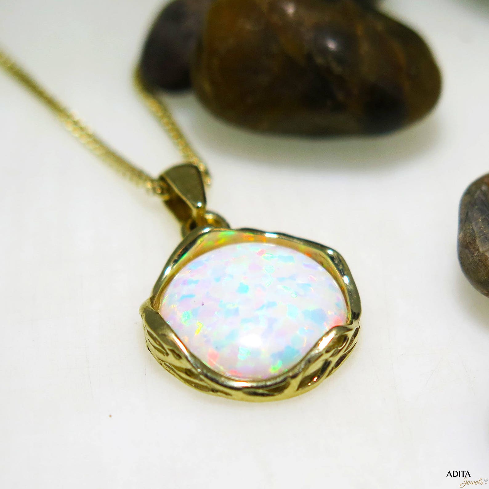 14K White Opal Necklace Vintage Necklace Gemstone Necklace Etsy