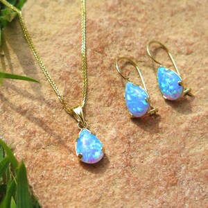 Teardrop Blue Opal Pendant, 14k Gold Opal Pendant, Small Opal Pendant, Solid Gold Pendant, 14K Gold Gemstone Nekclace, October Gemstone image 5