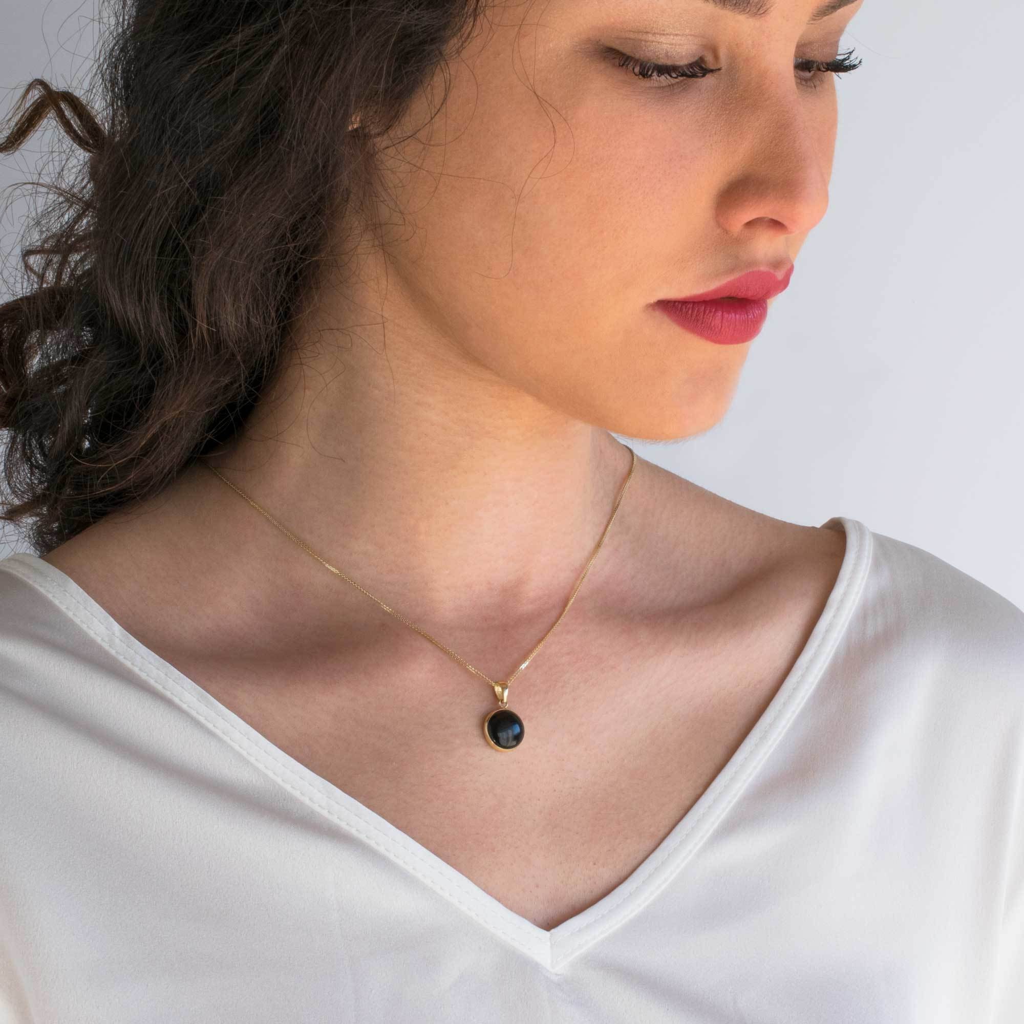 Black Onyx Necklace 14K Solid Yellow 
