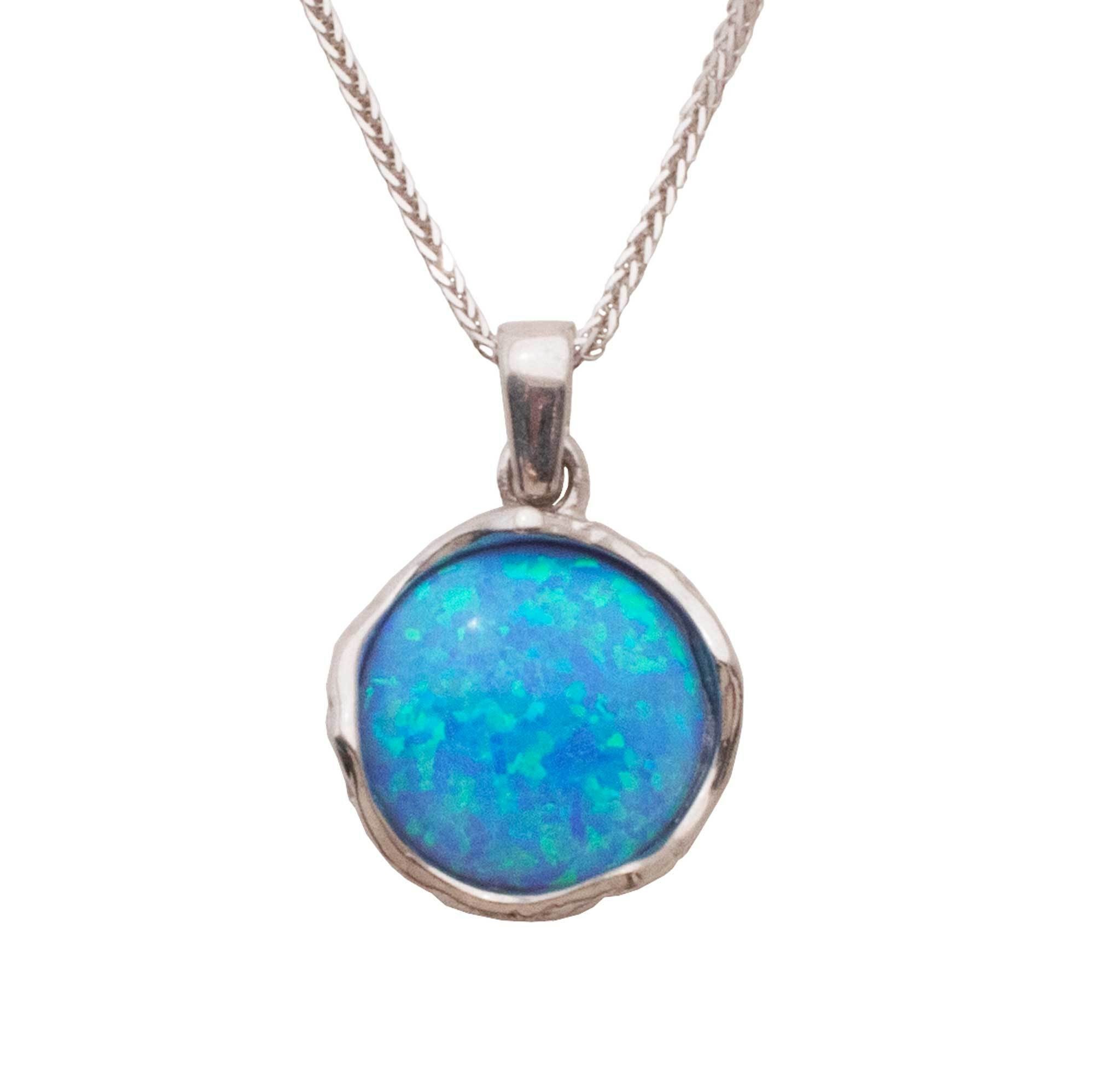 Blue Opal Necklace 14K White Gold Opal Necklace Opal | Etsy