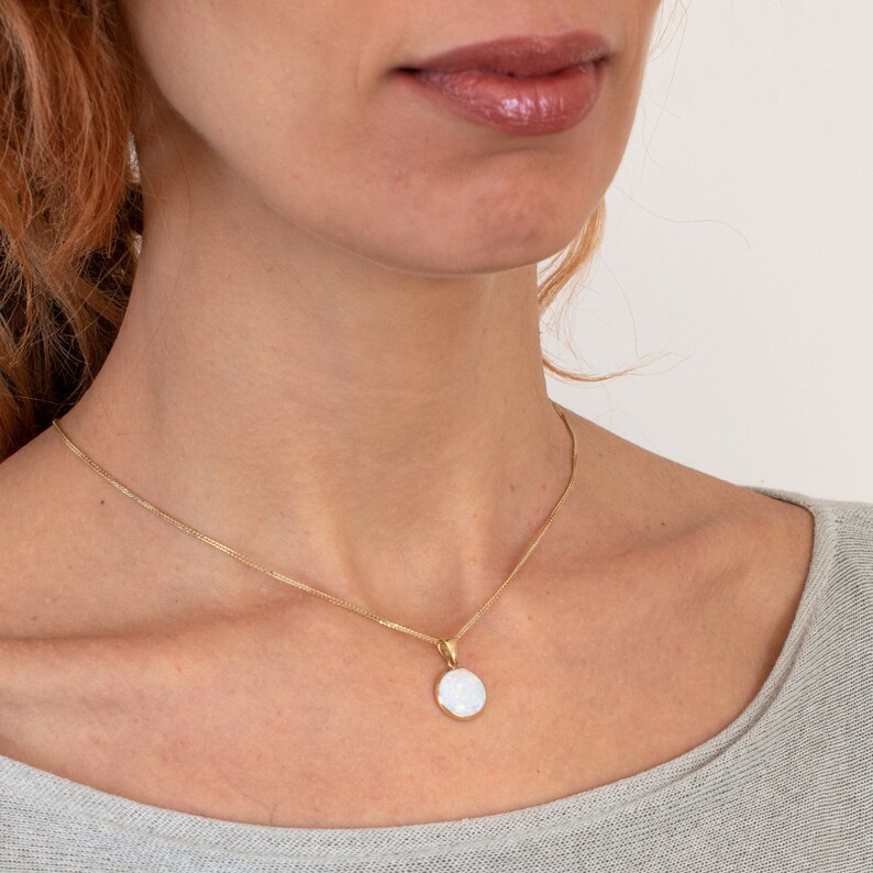 White Opal Necklace 14K Gold Necklace Opal Charm Dainty | Etsy