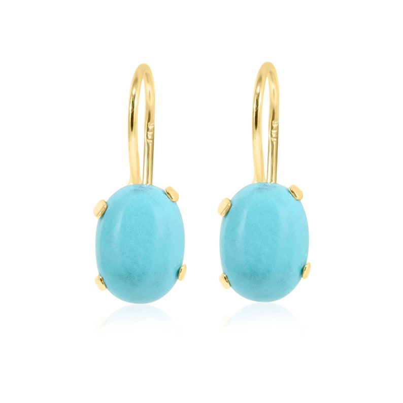 Turquoise Earrings 14K Solid Yellow Gold Drop Earrings Etsy