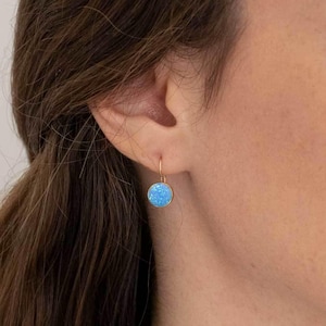 14k Gold Earrings, Dangle Earrings, Dainty Earrings, Blue Jewelry, Drop Earrings, Gemstone Jewelry, Opal Earrings, Blue Earrings