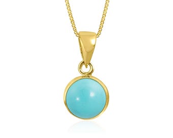 14K Gold Turquoise Pendant – December Birthstone Necklace, Handmade Gift for Her