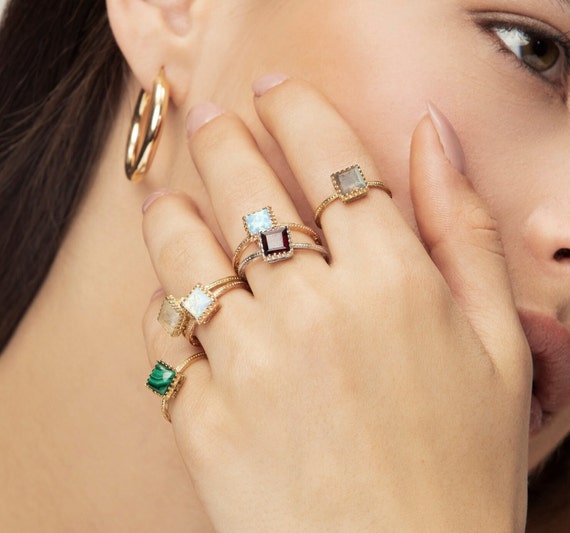 Gold Gemstone Ring Solitaire Ring Dainty Gold Ring Gold Rings