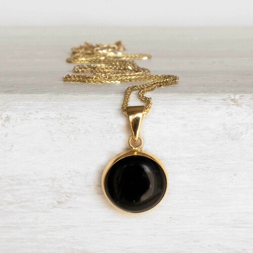 Black Onyx Necklace 14K Solid Yellow 