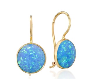 Blue Opal Earrings | 14K Gold Earrings | October Birthstone | Opal Jewelry, Gold Dangle Earrings | Gold Drop Earrings | Gemstone Earrings
