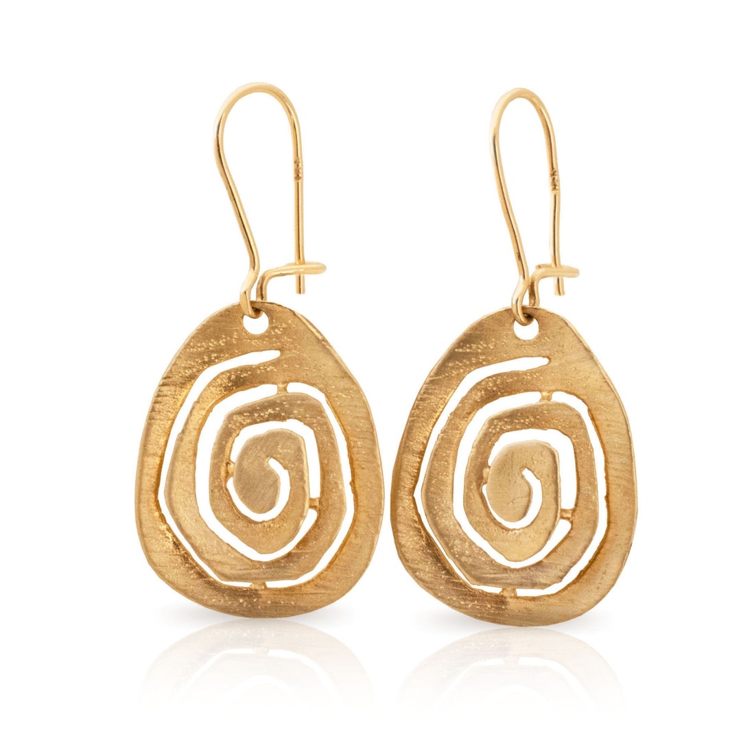 Spiral Earrings, 14K Solid Gold Earrings, Gold Dangle Earrings, Dainty