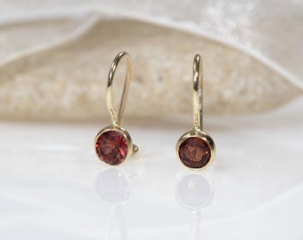 Red Garnet Earrings, Minimalist Earrings, 14K Gold Earrings, Gemstone Jewelry, Dangle Earrings, Handmade Jewelry, January Birtthstone,