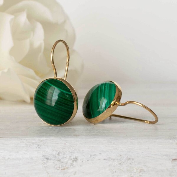 Gold Plated & Malachite Stone Circular Hoop Earring For Women
