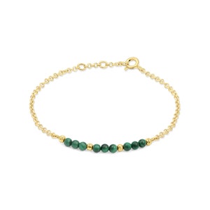 Gold Gemstone Bracelet, Green Bracelet, Dainty Gold Bracelet, Bracelet For Women, Malachite Bracelet, Gold Chain Bracelet, 14K Solid Gold