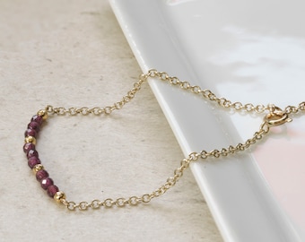 Gold Garnet Bracelet, Gold Chain Bracelet, Dainty Bracelet, 14K Gold Bracelet, Bracelet For Women, January's Birthstone, Adjustable Bracelet